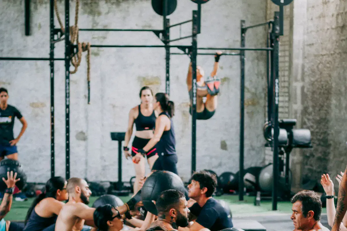 A studio class mid-session on the gym floor